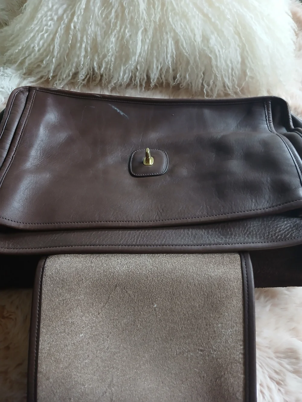 Classic Brown Leather Messenger Bag with Gold Hardware Coach.